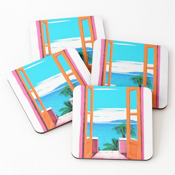 Item preview, Mediterranean Window Essence - Tranquil Coastal Vintage Art for Retro Beach Living Room Decor designed and sold by PinkNomad.