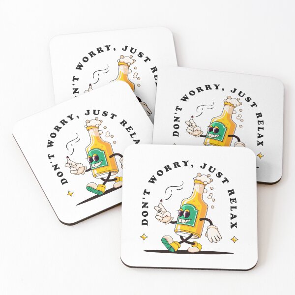 Item preview, Don't worry, the retro cartoon mascot of a bottle of beer walks casually while carrying a cigarette designed and sold by Kevyn Adha.
