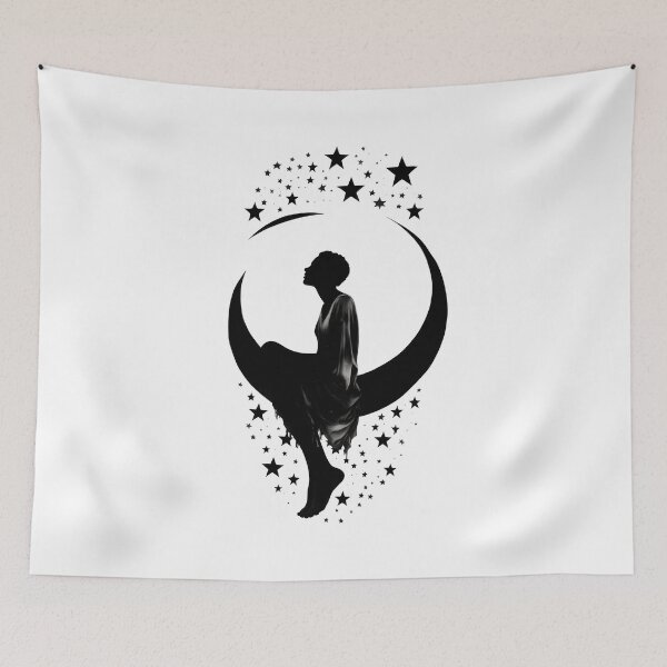 Item preview, Moonlit Dreams | Dreamy Girl Sitting on the Moon designed and sold by 24hSpaceMadness.