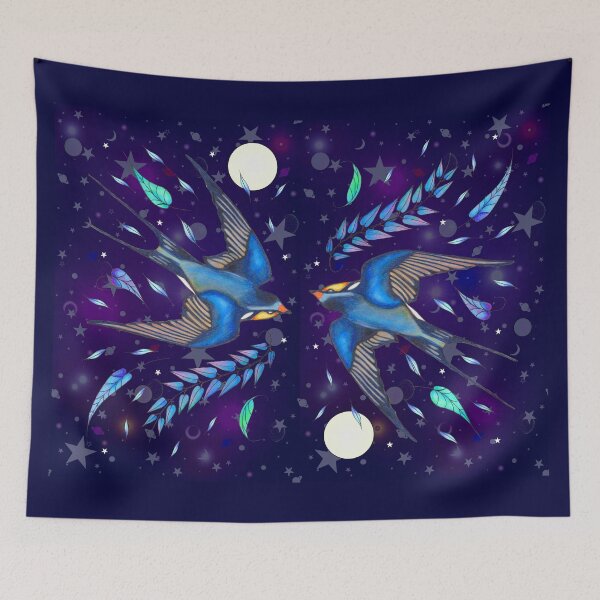 Item preview, Moonlit Swallows in the Stars   designed and sold by nocturne-design.