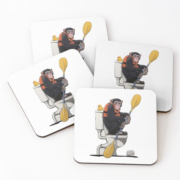 Item preview, A monkey holds an oar, sitting inside the restroom and looking quite amused designed and sold by lmimsshop.