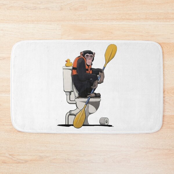 Item preview, A monkey holds an oar, sitting inside the restroom and looking quite amused designed and sold by lmimsshop.