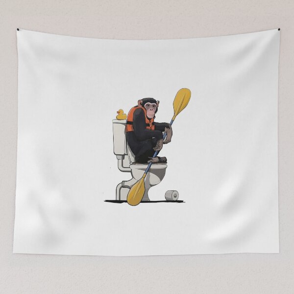 Item preview, A monkey holds an oar, sitting inside the restroom and looking quite amused designed and sold by lmimsshop.
