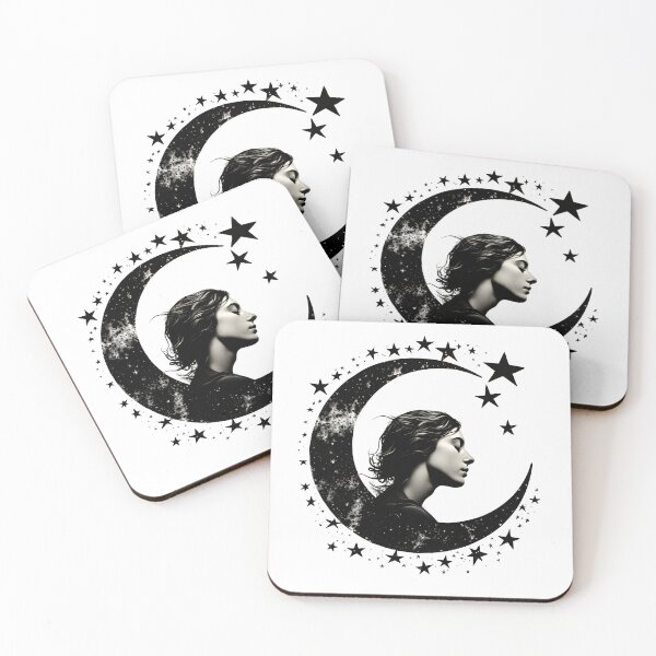 Item preview, Dream Moon in Monochrome | Girl Dreaming on the Moon designed and sold by 24hSpaceMadness.