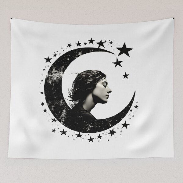 Item preview, Dream Moon in Monochrome | Girl Dreaming on the Moon designed and sold by 24hSpaceMadness.