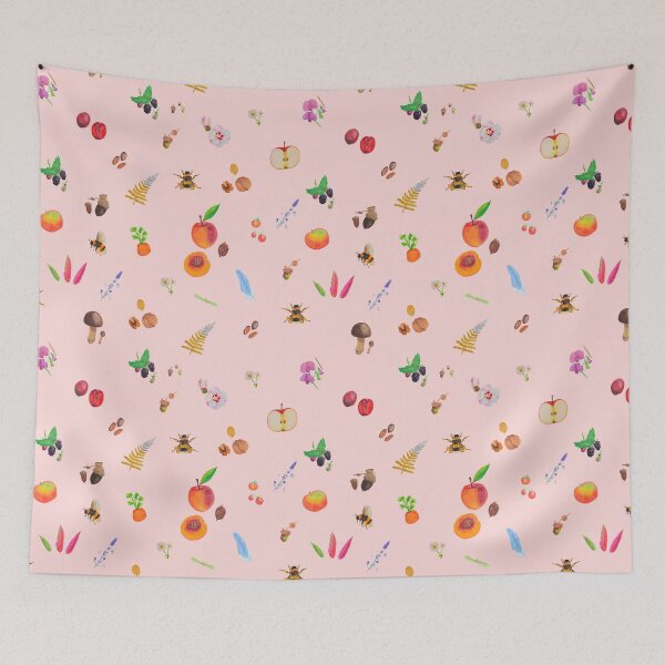 Item preview, Cottage core gouache painting repeated pattern : pink bg designed and sold by Maysoulrose.