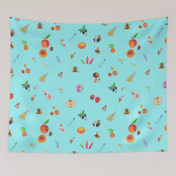 Item preview, Cottage core gouache painting repeated pattern : skyblue bg designed and sold by Maysoulrose.