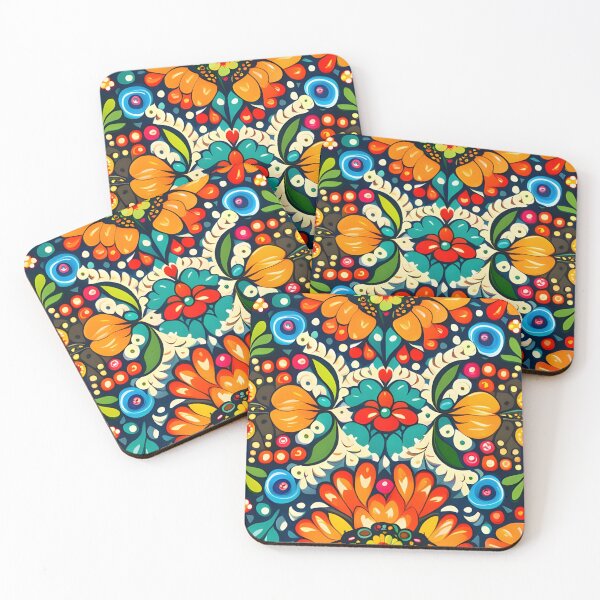 Item preview, Folk inspired art, vibrant flowers pattern  designed and sold by artbelka.
