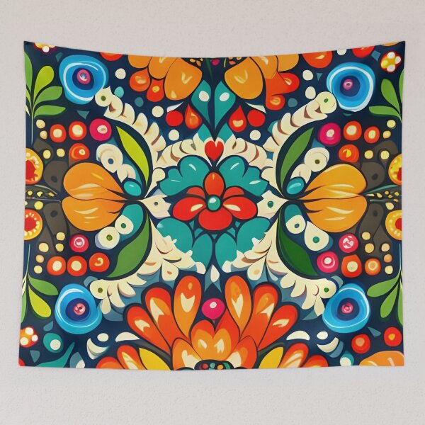 Item preview, Folk inspired art, vibrant flowers pattern  designed and sold by artbelka.