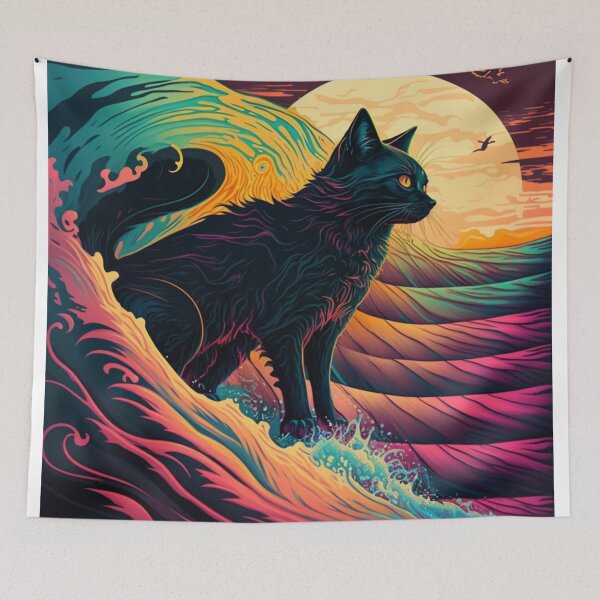 Artikelvorschau, Sommerstimmung beim Surfen mit der schwarzen Katze entworfen und verkauft von GothiCally.