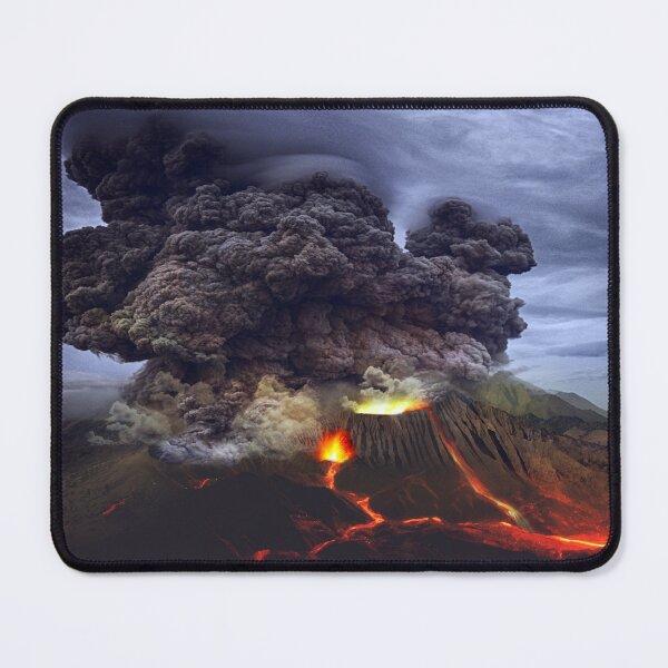 Item preview, Live volcanic eruption and red-orange molten lava flows color panoramic drone photograph designed and sold by Jéanpaul Ferro.