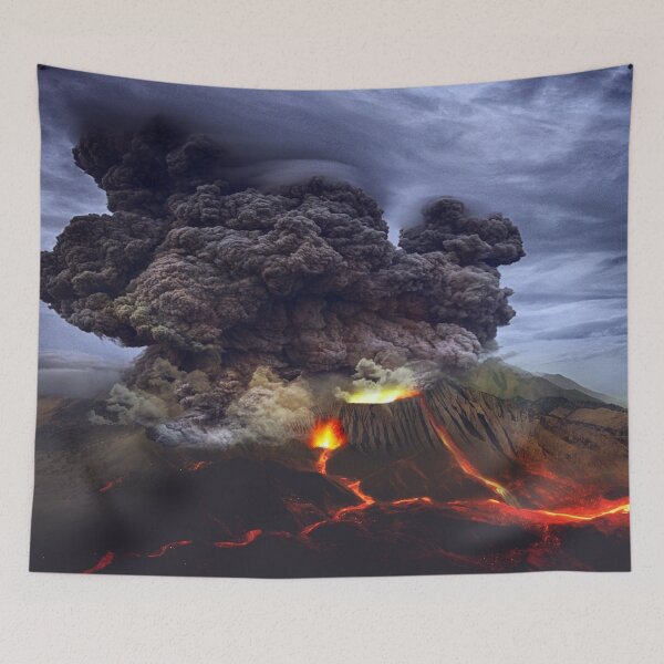 Item preview, Live volcanic eruption and red-orange molten lava flows color panoramic drone photograph designed and sold by Jéanpaul  Ferro.