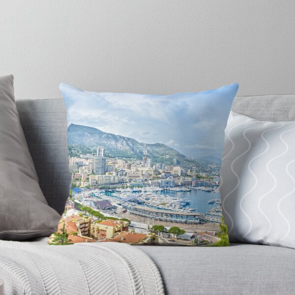 Monaco Montecarlo principality aerial view. Azure coast Throw Pillow