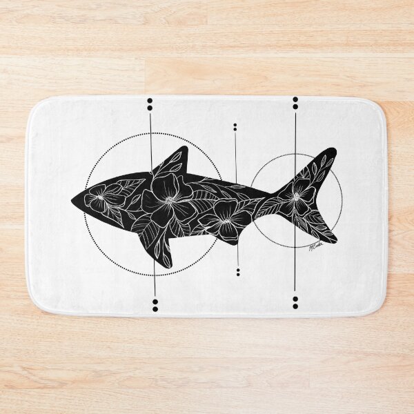 Item preview, Shark Floral Black with white ink designed and sold by Quick Brown Fox Canada.