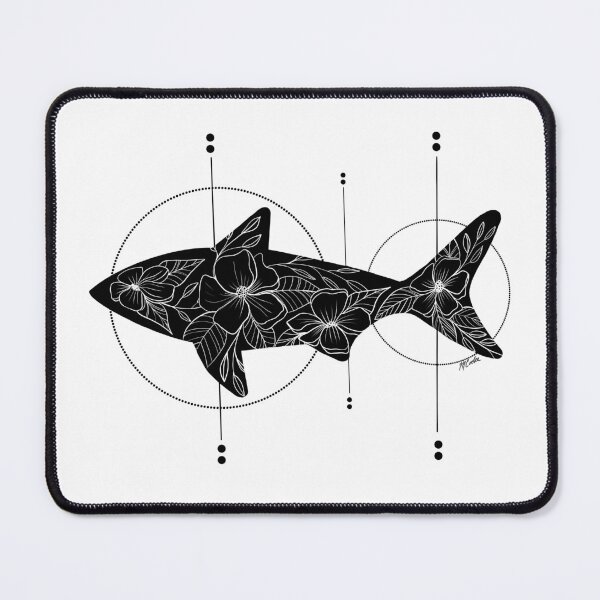 Item preview, Shark Floral Black with white ink designed and sold by Quick Brown Fox Canada.