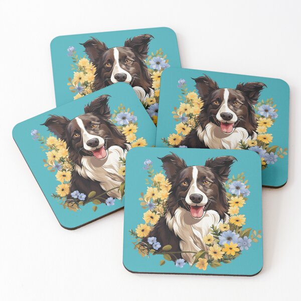 Item preview, Border Collie in Blue and Yellow Flowers designed and sold by ZombieLH.