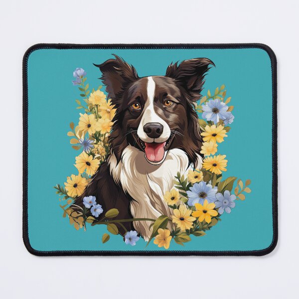 Item preview, Border Collie in Blue and Yellow Flowers designed and sold by ZombieLH.