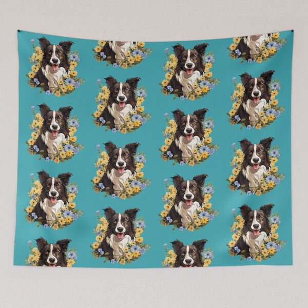 Item preview, Border Collie in Blue and Yellow Flowers designed and sold by ZombieLH.