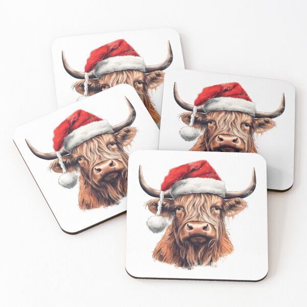 Item preview, Christmas highland cow with red Santa hat designed and sold by Inktown.