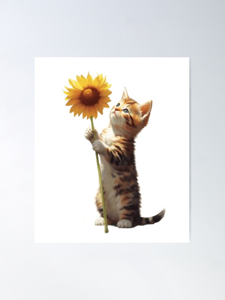 Personalized Sunflowers Cat Art Print Custom Cat Poster Cat 