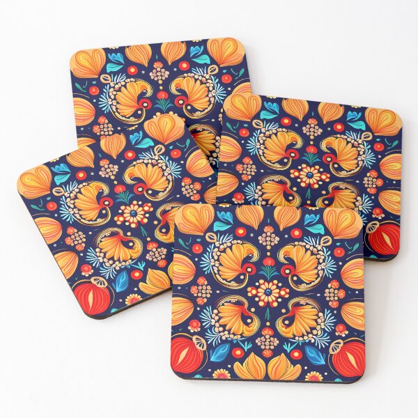 Item preview, Folk inspired design, warm colors floral pattern  designed and sold by artbelka.
