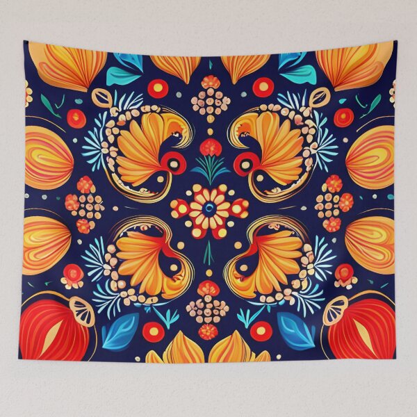Item preview, Folk inspired design, warm colors floral pattern  designed and sold by artbelka.