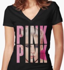 pink Women's Fitted V-Neck T-Shirt