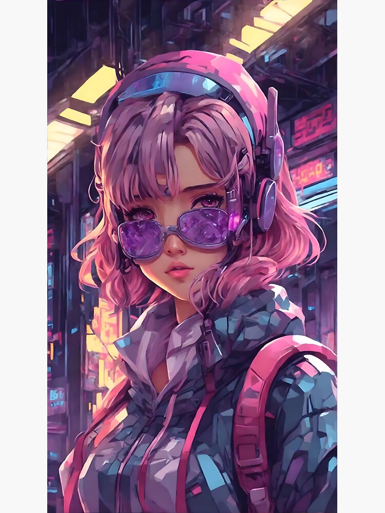"Cyber Preppy Kawaii Hoodie Headphone Anime Girl" Sticker for Sale by