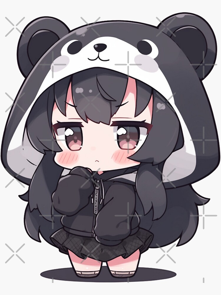 Kawaii Anime Girl Wearing Panda Costume Sticker for Sale by Nightarcade