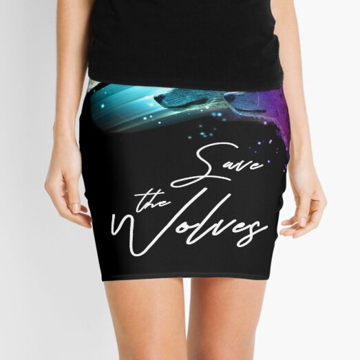Save The Wolves, Wolf Illustration, Moon, Moonlight Mini Skirt