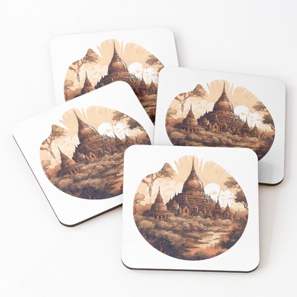 Item preview, Retro illustration of Bagan, Myanmar in circle designed and sold by KristinaNEL.