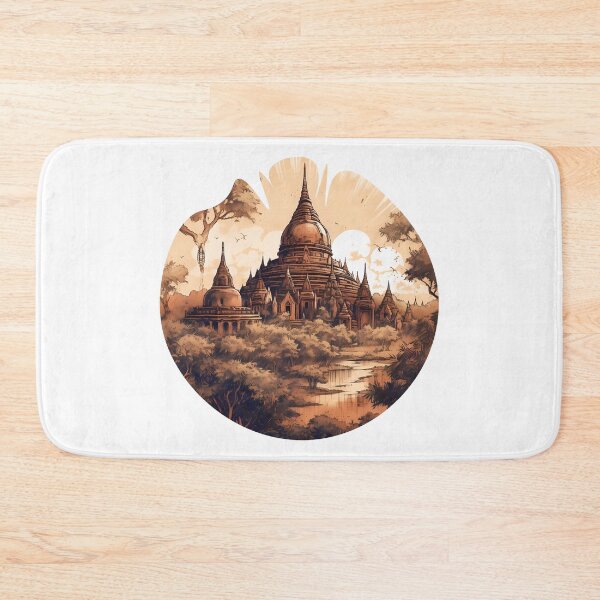 Artikelvorschau, Retro-Illustration von Bagan, Myanmar im Kreis entworfen und verkauft von KristinaNEL.