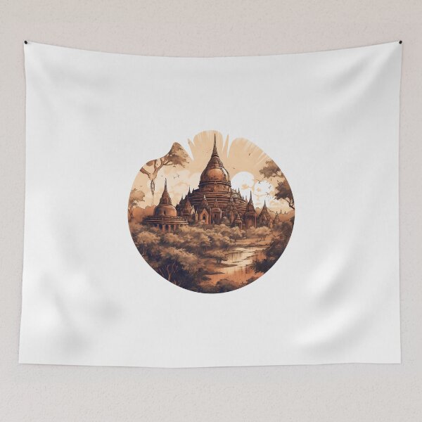 Item preview, Retro illustration of Bagan, Myanmar in circle designed and sold by KristinaNEL.