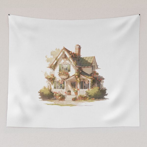 Item preview, Cozy Cottage with Flowers and Green Roof: Rustic and Cottagecore  designed and sold by CozyKawaiiArt.