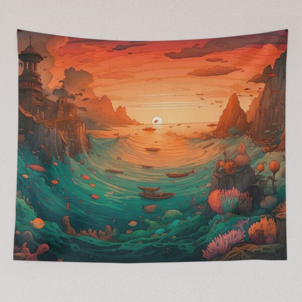 Item preview, Parting Ocean Sunset Anime Fantasy designed and sold by TheFullFantasy.