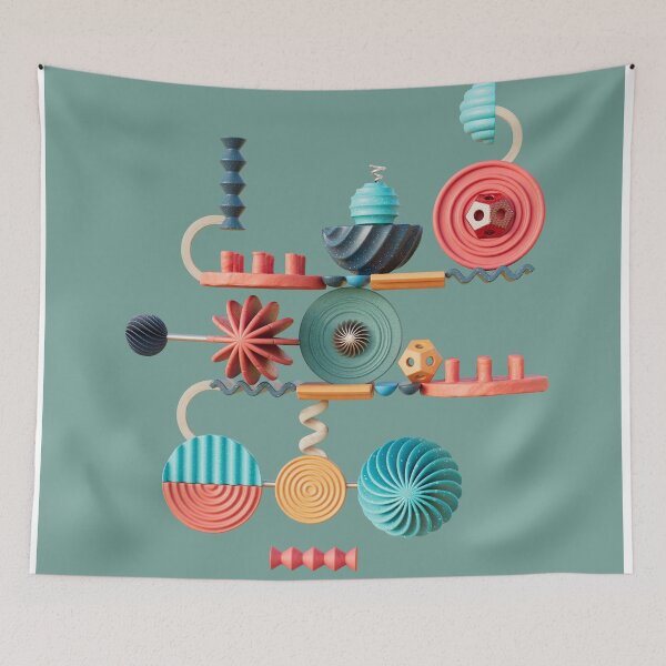 Item preview, Curious Contraptions on a turquoise. Digital illustration designed and sold by Glenn Maguire.