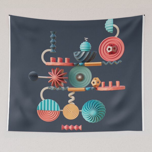 Item preview, Curious Contraptions on a dark blue background. Digital illustration designed and sold by Glenn Maguire.