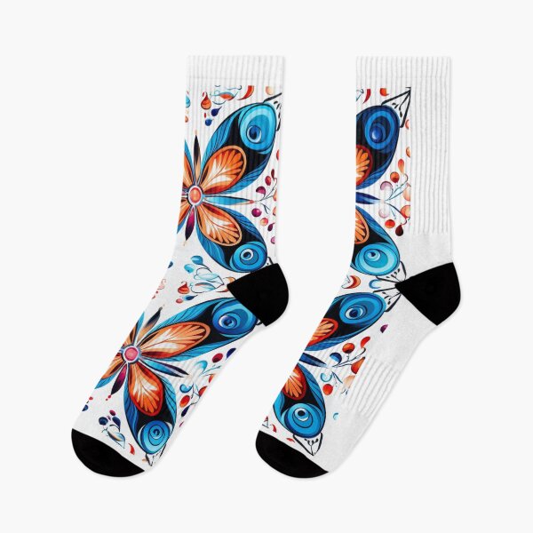 Artikelvorschau, Buntes Fantasiemuster blau weiß orange Schmetterlinge entworfen und verkauft von G-M-Designs.