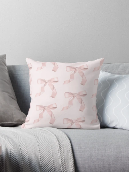 Coquette Ribbon Bow Pink Pillow for Sale by Anett Vaysberg Redbubble