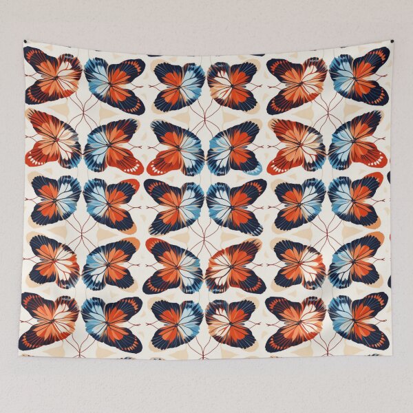 Artikelvorschau, Buntes Fantasiemuster blau rot gelb orange Schmetterlinge entworfen und verkauft von G-M-Designs.