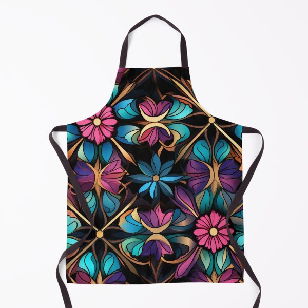 Aperçu de l'œuvre Motif fantaisie coloré bleu rose violet or motif de treillis de fleurs créée et vendue par G-M-Designs.