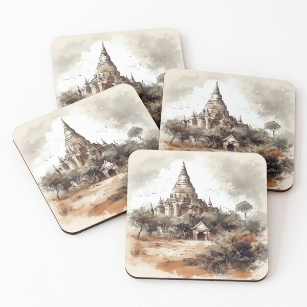 Item preview, Pretty cartoon illustration of Bagan, Myanmar designed and sold by KristinaNEL.