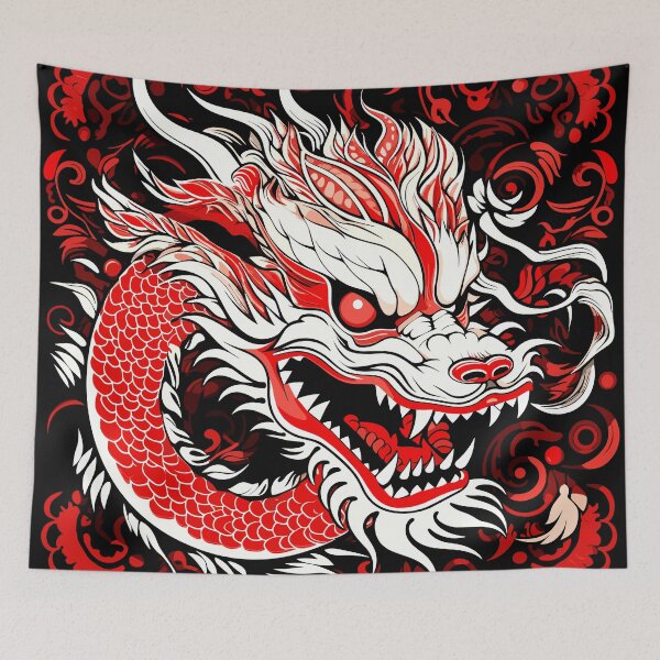 Artikelvorschau, Wildes rot-weißes traditionelles chinesisches Drachendesign entworfen und verkauft von Artbyminga.