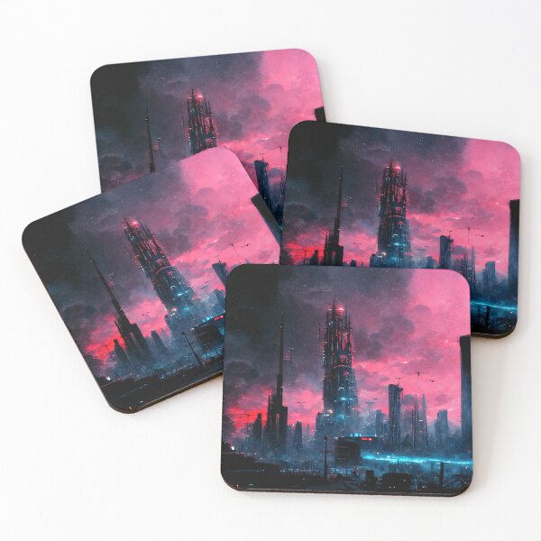 Item preview, Dystopian Future City (Neo Noir Blade Runner Inspired Cityscape Vaporwave Synthwave Poster) designed and sold by ZGigerBarker.