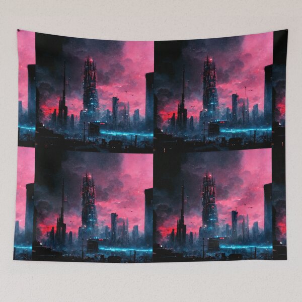 Item preview, Dystopian Future City (Neo Noir Blade Runner Inspired Cityscape Vaporwave Synthwave Poster) designed and sold by ZGigerBarker.