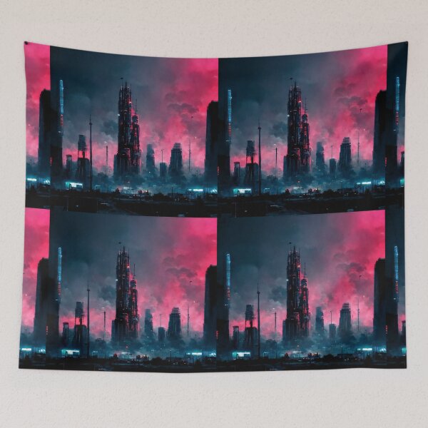 Item preview, Dystopian Synthwave City (Neo Noir Blade Runner Inspired Cityscape Vaporwave Synthwave Poster) designed and sold by ZGigerBarker.