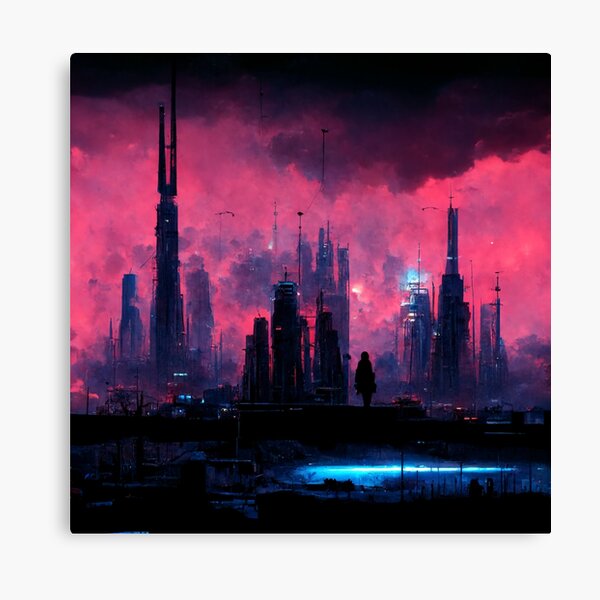 Artikel-Vorschau von Frau mit Blick auf eine dystopische Stadt (Neo Noir Blade Runner inspiriertes Stadtbild Vaporwave Synthwave Poster), designt und verkauft von ZGigerBarker.