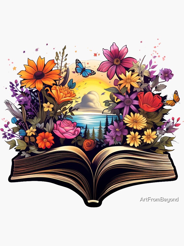 Aesthetic open book design with flowers Poster for Sale by