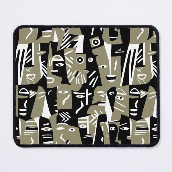 Item preview, Cubist ethnic faces black and white designed and sold by Alessandro Remo Mazzoni Remotextiles.
