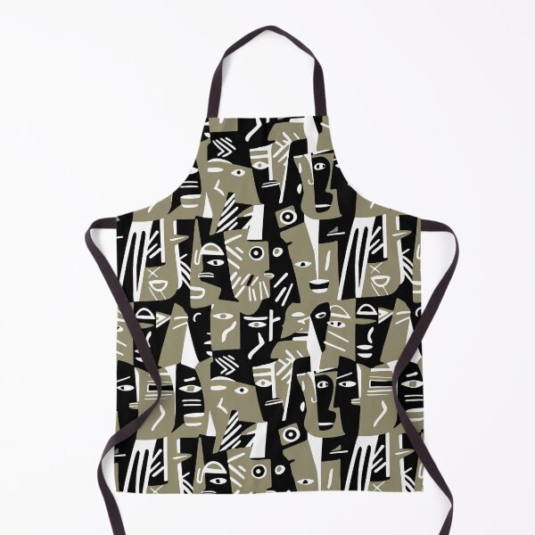 Item preview, Cubist ethnic faces black and white designed and sold by Alessandro Remo Mazzoni Remotextiles.